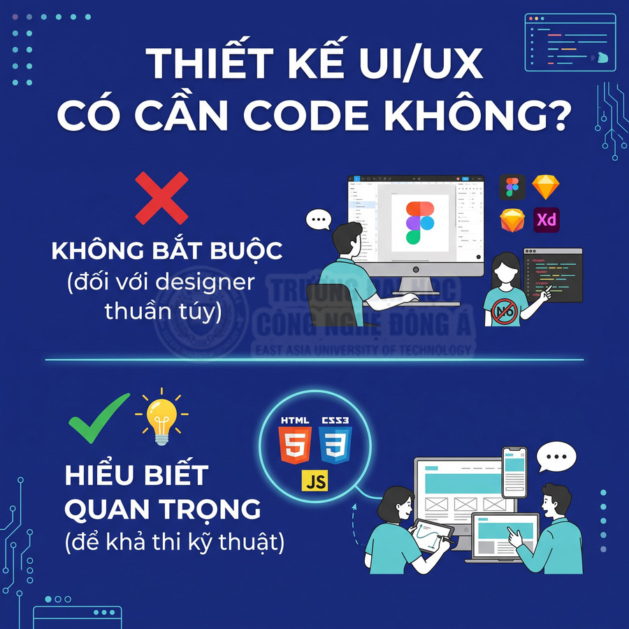 Thiết kế UI UX có cần biết code, nhấn mạnh không bắt buộc nhưng hiểu HTML CSS JavaScript giúp tăng khả thi kỹ thuật
