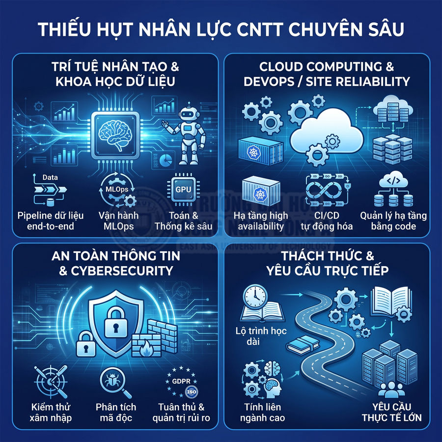 Thiếu hụt nhân lực CNTT chuyên sâu trong AI, cloud, an toàn thông tin, DevOps và các yêu cầu kỹ năng thực tế