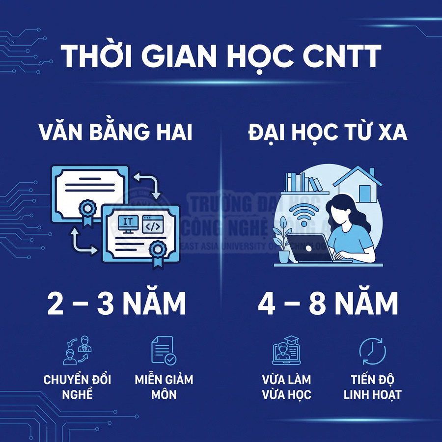 So sánh thời gian học CNTT văn bằng hai 2-3 năm và đại học từ xa 4-8 năm cùng ưu điểm từng hình thức