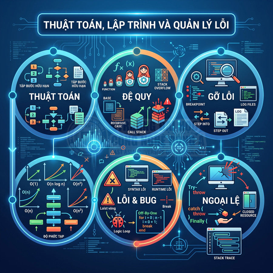 Minh họa kiến thức thuật toán, đệ quy, độ phức tạp, lỗi bug, ngoại lệ và gỡ lỗi trong lập trình