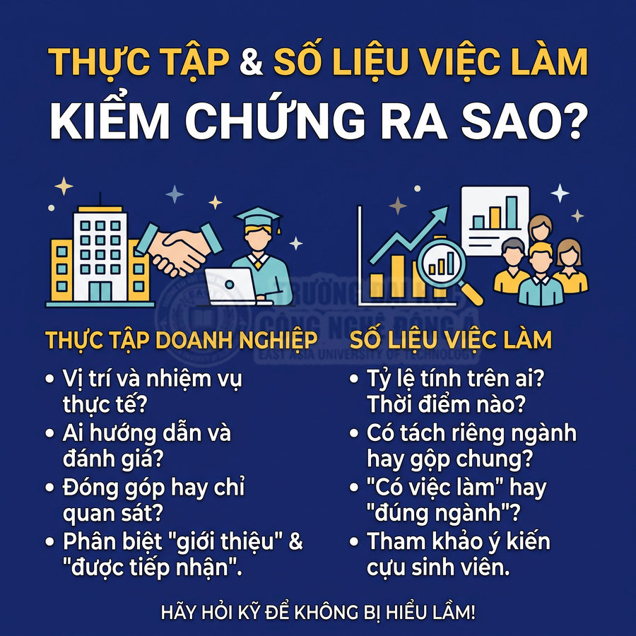 Bảng thông tin về thực tập doanh nghiệp và cách kiểm chứng số liệu việc làm của sinh viên sau tốt nghiệp