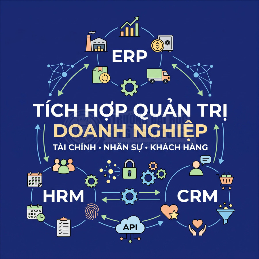 Hệ thống ERP tích hợp quản trị doanh nghiệp, kết nối tài chính, nhân sự HRM và khách hàng CRM qua API