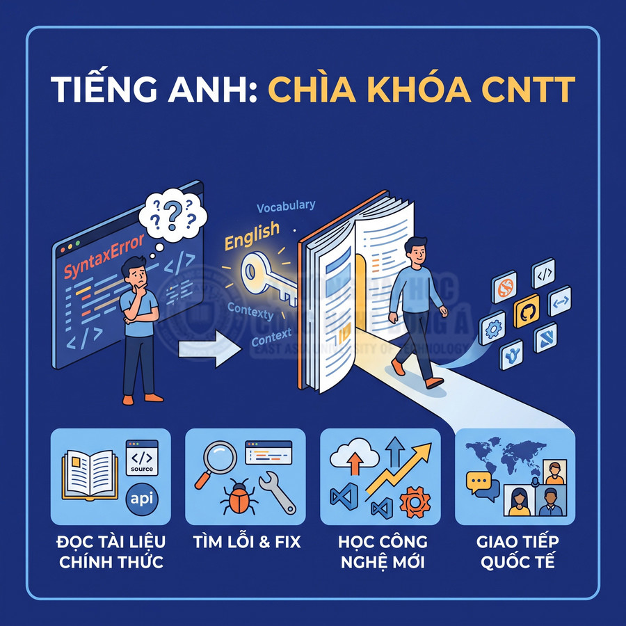Tiếng Anh là chìa khóa trong ngành công nghệ thông tin giúp đọc tài liệu, sửa lỗi, học công nghệ mới và giao tiếp quốc tế