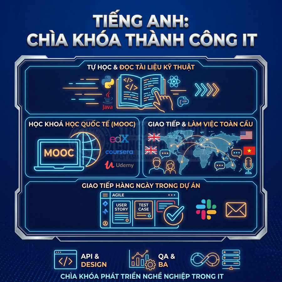 Tiếng Anh là chìa khóa thành công trong ngành IT với tự học, khóa học MOOC và giao tiếp toàn cầu