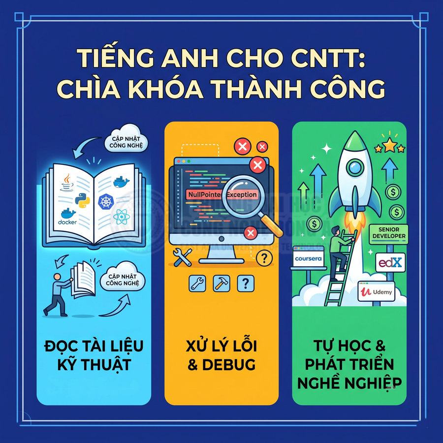 Tiếng Anh cho ngành CNTT giúp đọc tài liệu kỹ thuật, xử lý lỗi debug và tự học phát triển nghề nghiệp