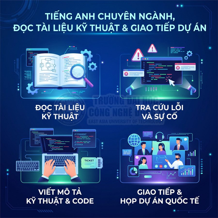 Khóa học tiếng Anh chuyên ngành công nghệ thông tin cho đọc tài liệu kỹ thuật, viết code và giao tiếp dự án quốc tế