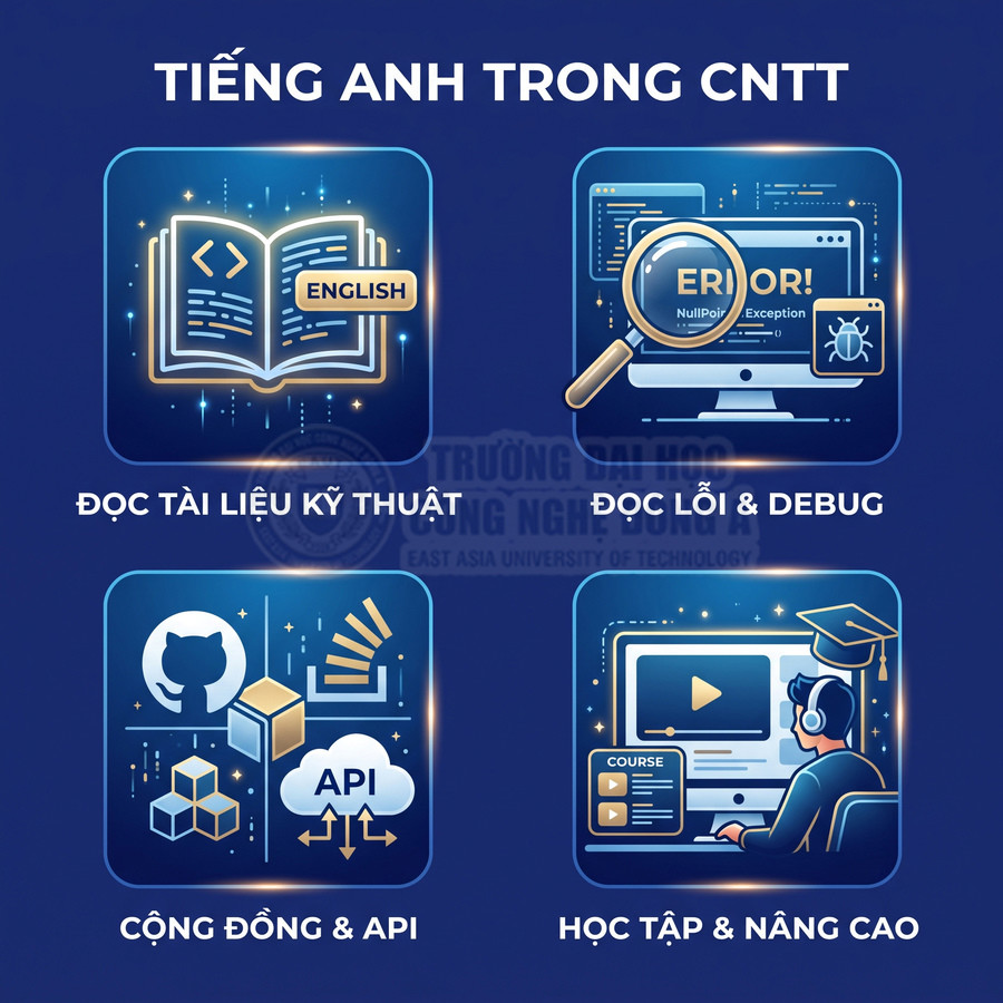 Tiếng Anh trong CNTT với các kỹ năng đọc tài liệu kỹ thuật, debug, cộng đồng API và học tập nâng cao