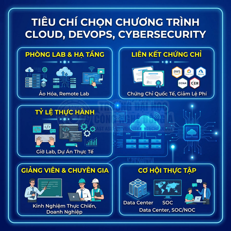 Tiêu chí chọn chương trình đào tạo Cloud DevOps Cybersecurity với lab ảo chứng chỉ quốc tế và cơ hội thực tập