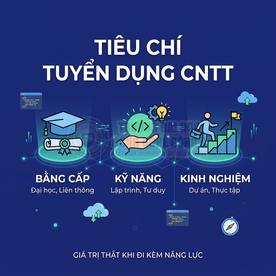 Tiêu chí tuyển dụng CNTT với minh họa bằng cấp kỹ năng lập trình và kinh nghiệm dự án