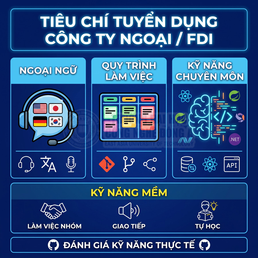 Tiêu chí tuyển dụng công ty FDI gồm ngoại ngữ, quy trình làm việc, kỹ năng chuyên môn và kỹ năng mềm