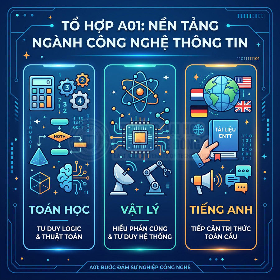 Tổ hợp A01 với minh họa toán học vật lý tiếng Anh làm nền tảng ngành công nghệ thông tin
