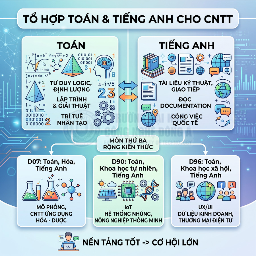 Tổ hợp Toán và Tiếng Anh cho ngành CNTT, giới thiệu các khối thi và cơ hội nghề nghiệp trong công nghệ thông tin