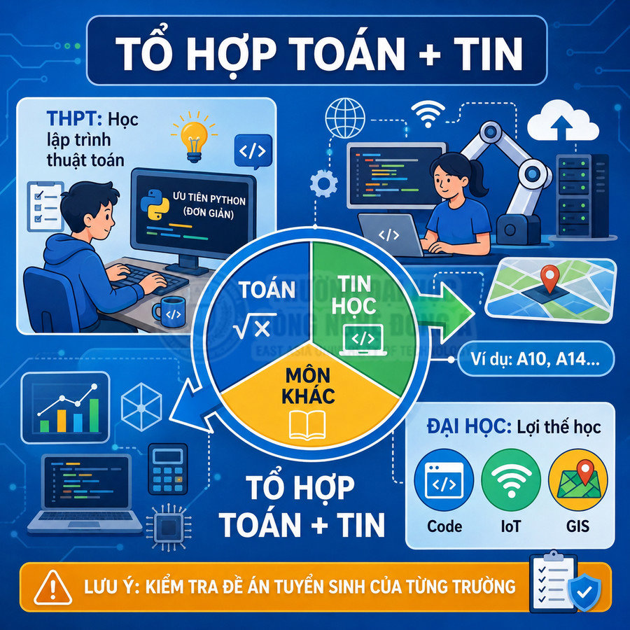 Infographic tổ hợp Toán Tin, học lập trình Python, lợi thế xét tuyển đại học các ngành code, IoT, GIS