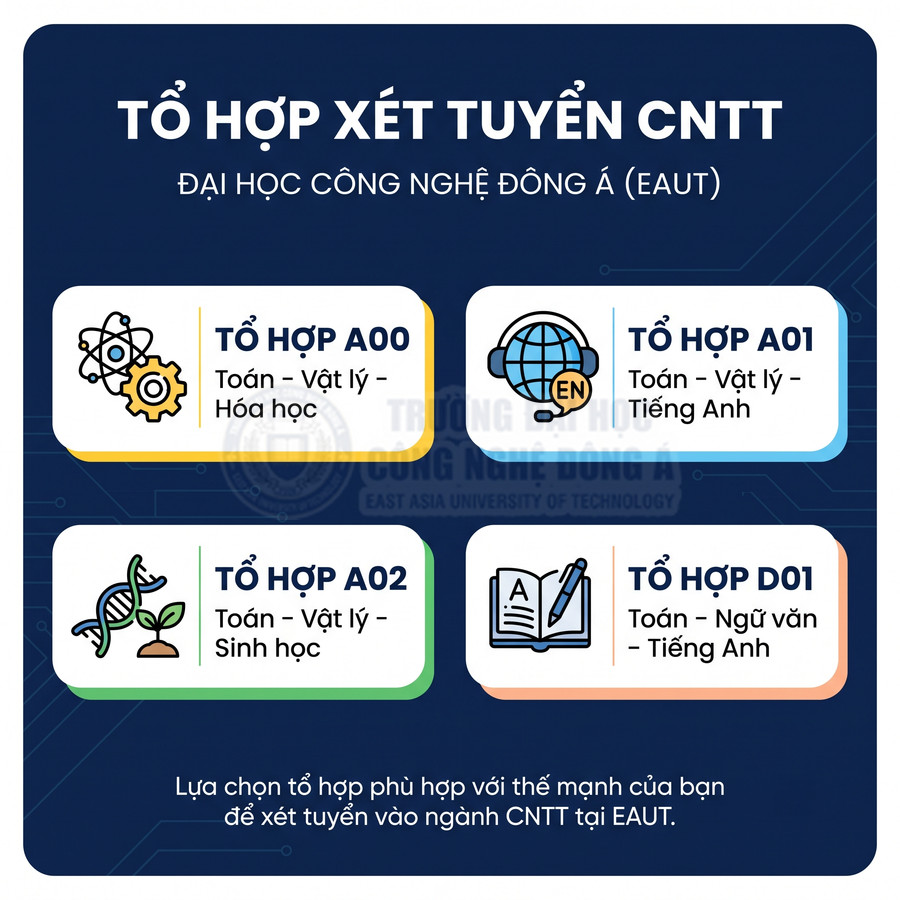 Tổ hợp xét tuyển CNTT tại Đại học Công nghệ Đông Á với các khối A00 A01 A02 D01