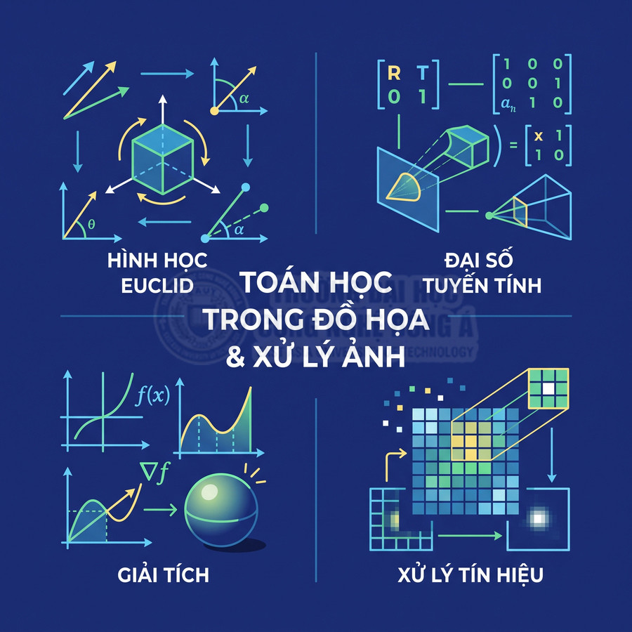 Minh họa các mảng toán học hình học, đại số tuyến tính, giải tích và xử lý tín hiệu trong đồ họa và xử lý ảnh