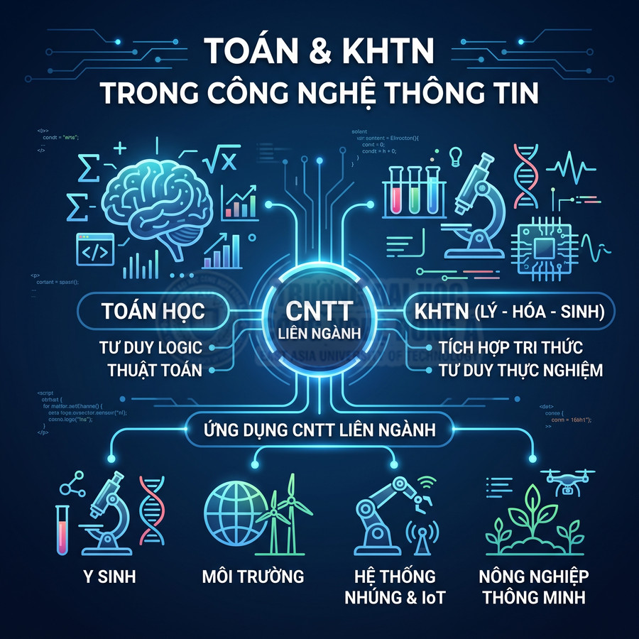 Sơ đồ ứng dụng toán và khoa học tự nhiên trong công nghệ thông tin liên ngành và các lĩnh vực y sinh môi trường IoT nông nghiệp