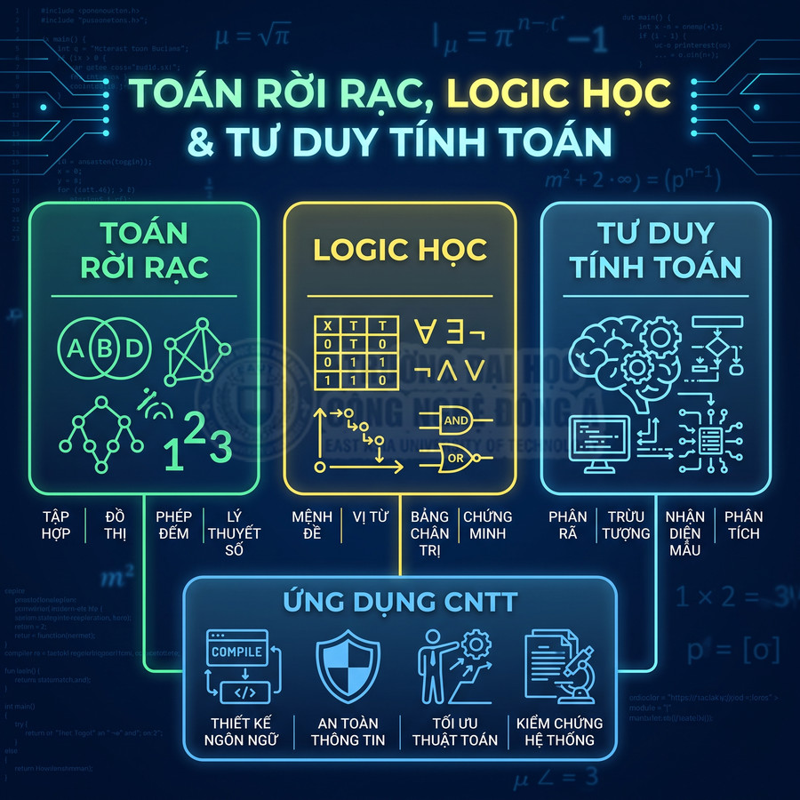 Poster giới thiệu toán rời rạc logic học và tư duy tính toán cùng các ứng dụng công nghệ thông tin