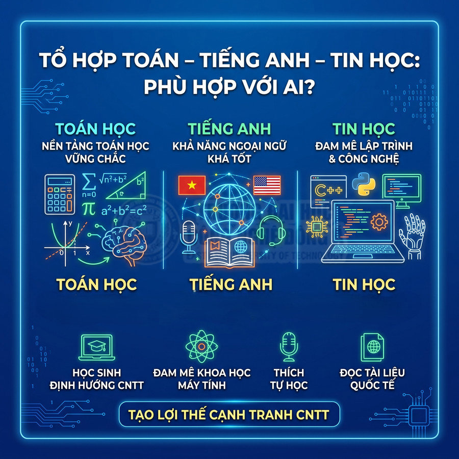 Poster giới thiệu tổ hợp môn Toán Tiếng Anh Tin học cho học sinh định hướng công nghệ thông tin