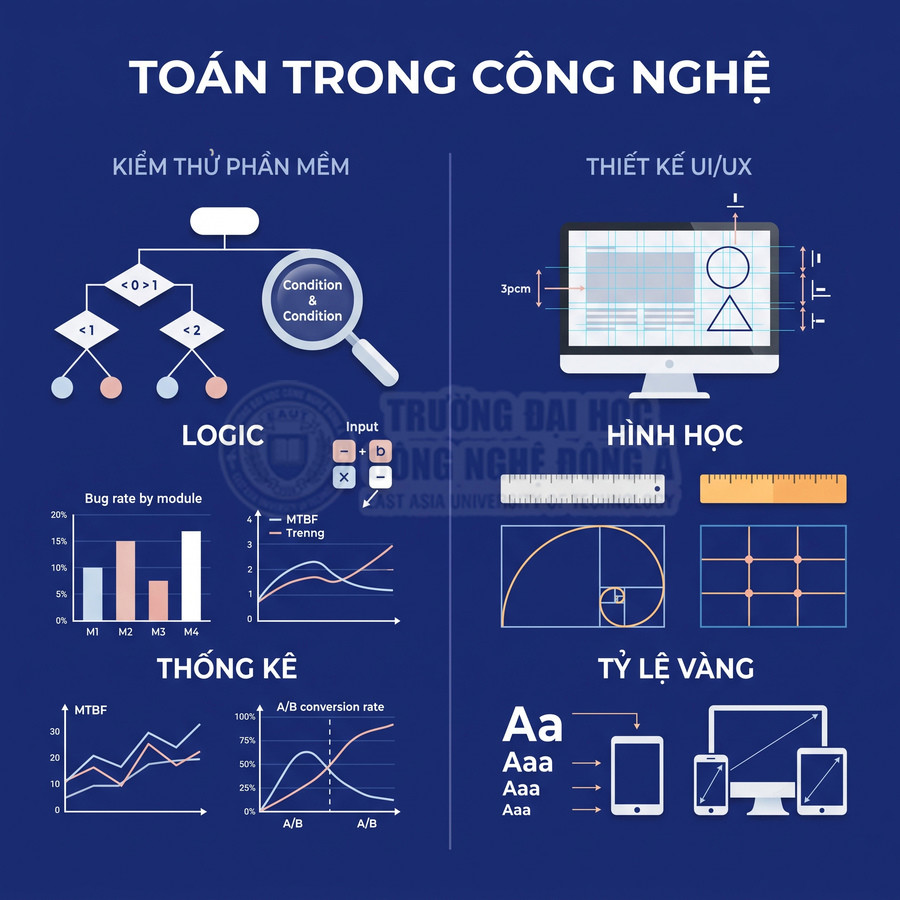 Ứng dụng toán trong công nghệ với kiểm thử phần mềm, thống kê và thiết kế UI UX theo hình học và tỷ lệ vàng