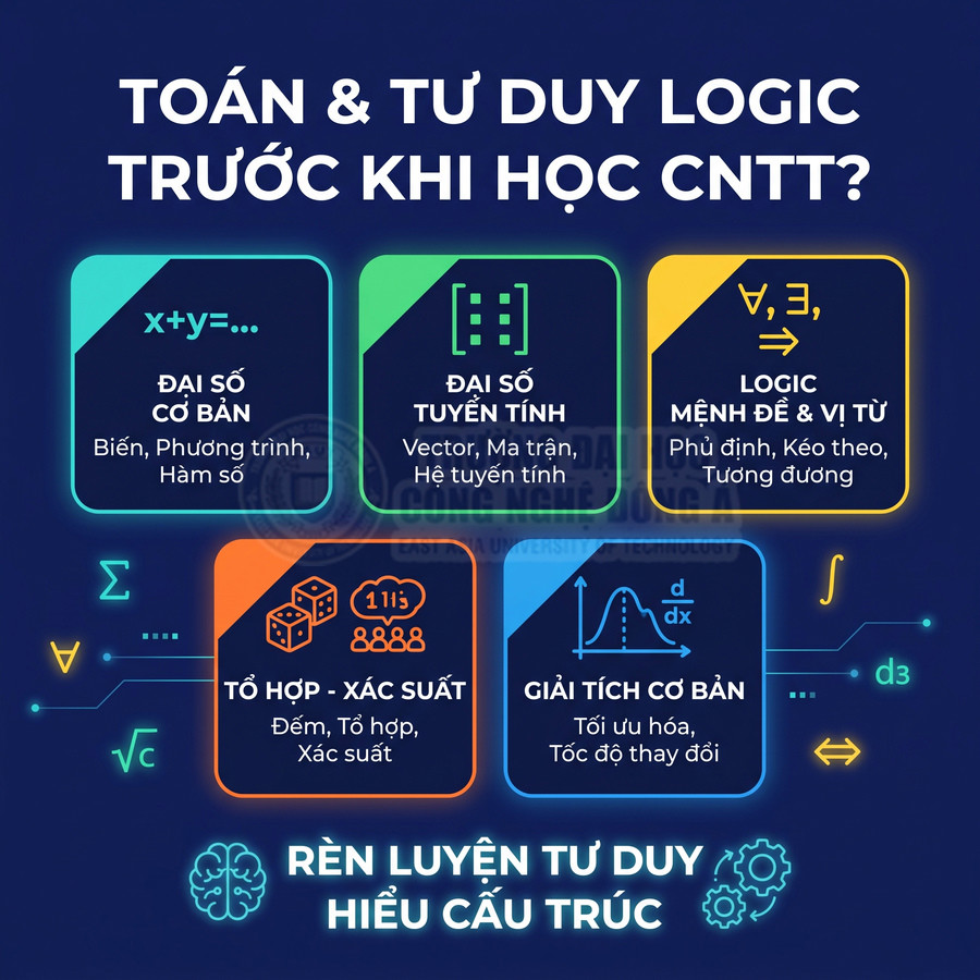 Infographic các môn toán và tư duy logic cần học trước khi học công nghệ thông tin