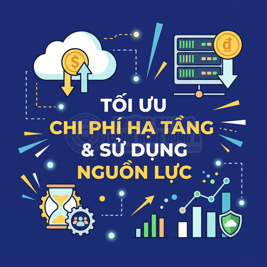 Tối ưu chi phí hạ tầng và sử dụng nguồn lực với biểu tượng đám mây, máy chủ và biểu đồ роста