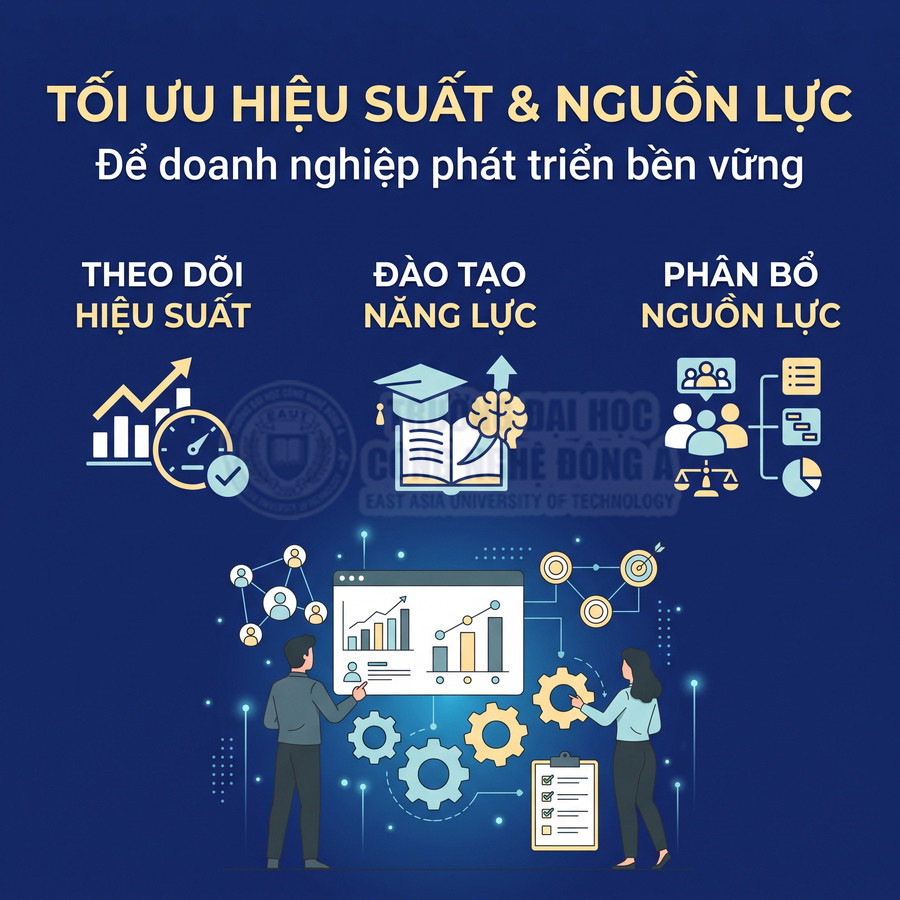 Minh họa tối ưu hiệu suất và nguồn lực doanh nghiệp với theo dõi hiệu suất, đào tạo năng lực và phân bổ nguồn lực