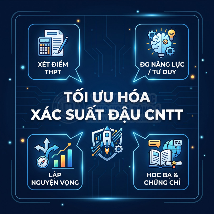 Tối ưu hóa xác suất đậu ngành CNTT qua xét điểm THPT, đánh giá năng lực, lập nguyện vọng, học bạ và chứng chỉ
