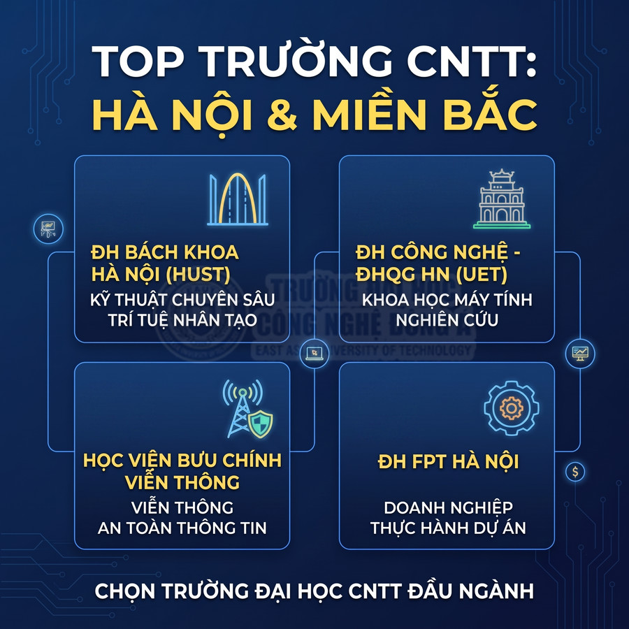Top trường đại học CNTT hàng đầu Hà Nội và miền Bắc với các ngành trí tuệ nhân tạo, viễn thông, khoa học máy tính