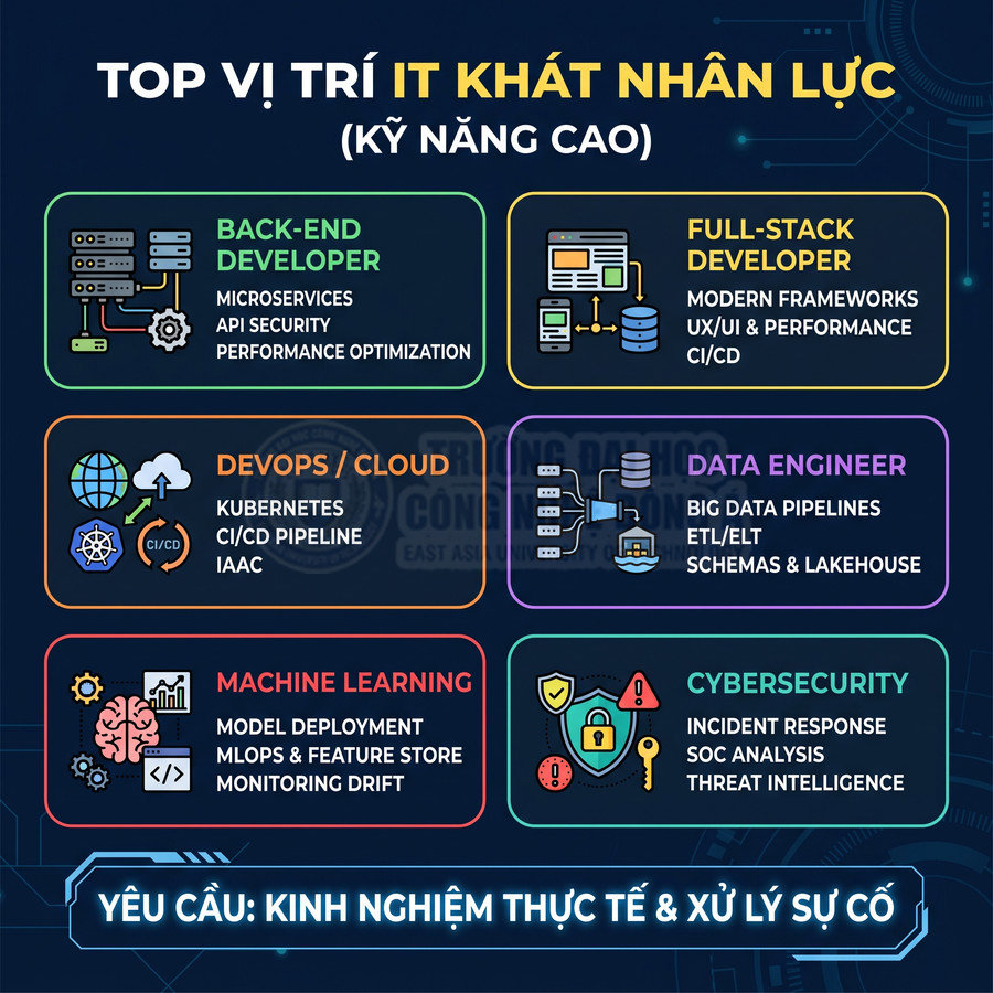 Các vị trí IT khát nhân lực gồm backend, fullstack, devops, data engineer, machine learning, cybersecurity