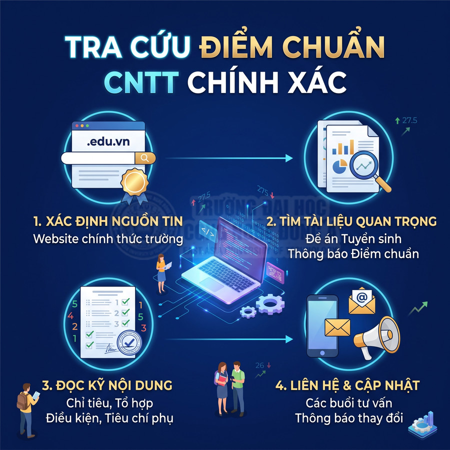 Hướng dẫn tra cứu điểm chuẩn ngành CNTT với 4 bước từ xác định nguồn tin đến liên hệ cập nhật