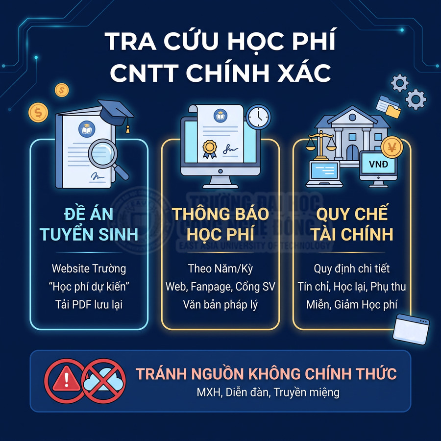Hướng dẫn tra cứu học phí CNTT chính xác từ đề án tuyển sinh, thông báo học phí và quy chế tài chính, tránh nguồn không chính thức
