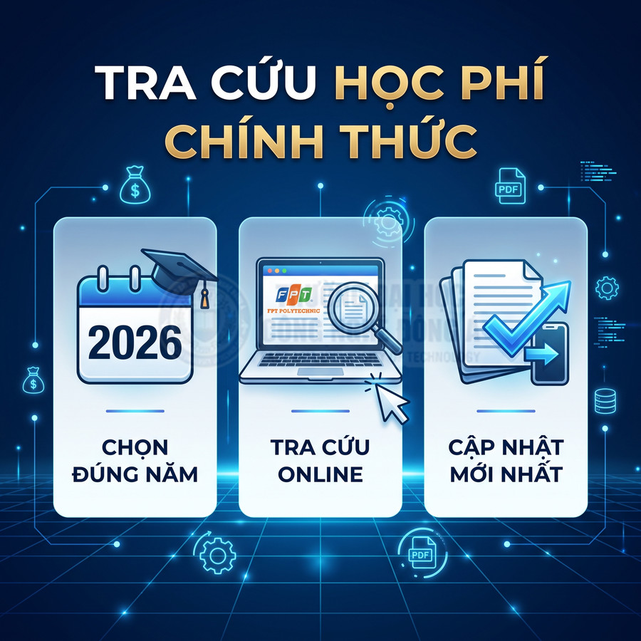 Banner tra cứu học phí chính thức FPT Polytechnic năm 2026 với hướng dẫn chọn năm, tra cứu online và cập nhật mới nhất
