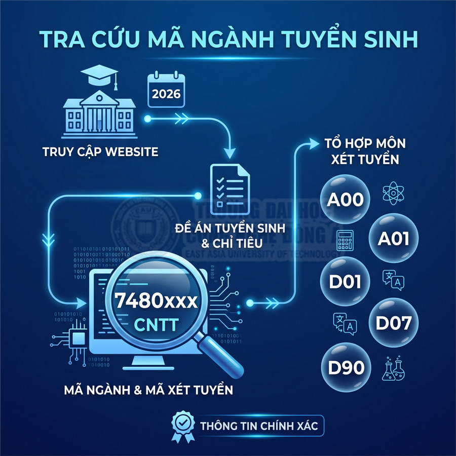 Hướng dẫn tra cứu mã ngành và mã xét tuyển đại học, các tổ hợp môn A00 A01 D01 D07 D90 năm 2026