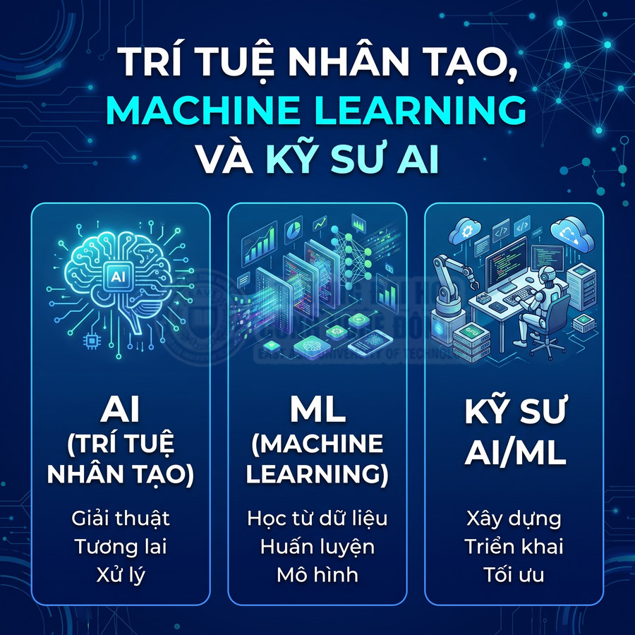 So sánh trí tuệ nhân tạo AI, machine learning và vai trò kỹ sư AI ML bằng minh họa trực quan