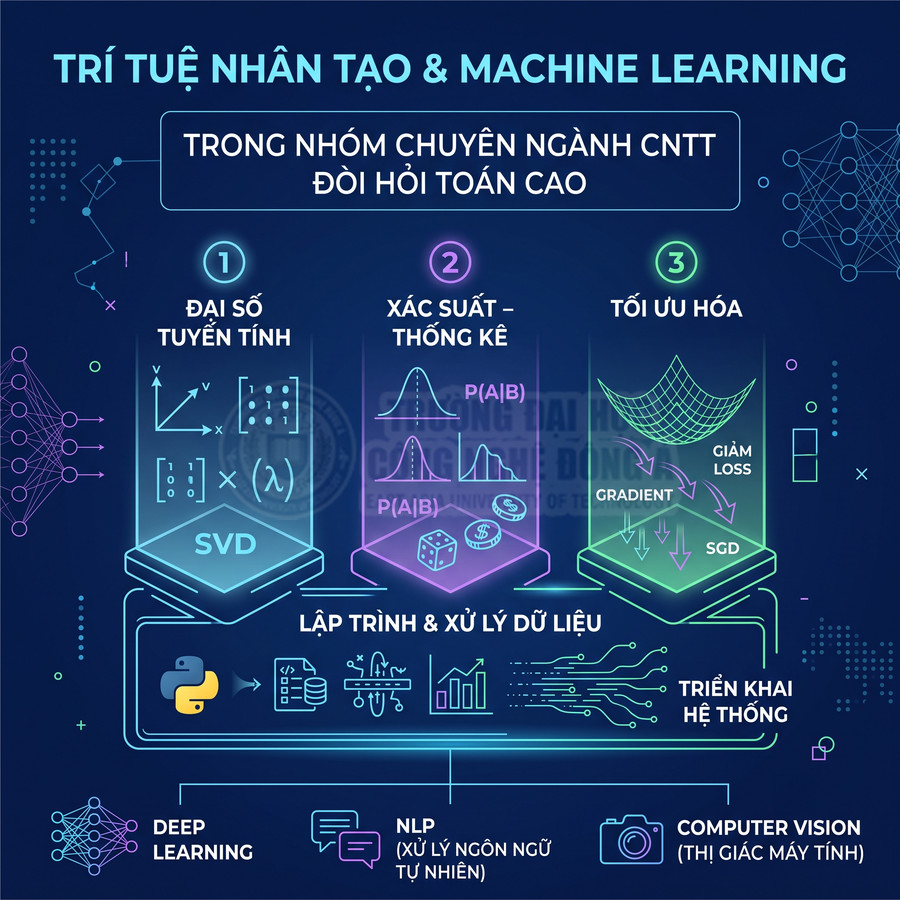 Infographic giới thiệu các kiến thức toán và lập trình nền tảng cho trí tuệ nhân tạo và machine learning