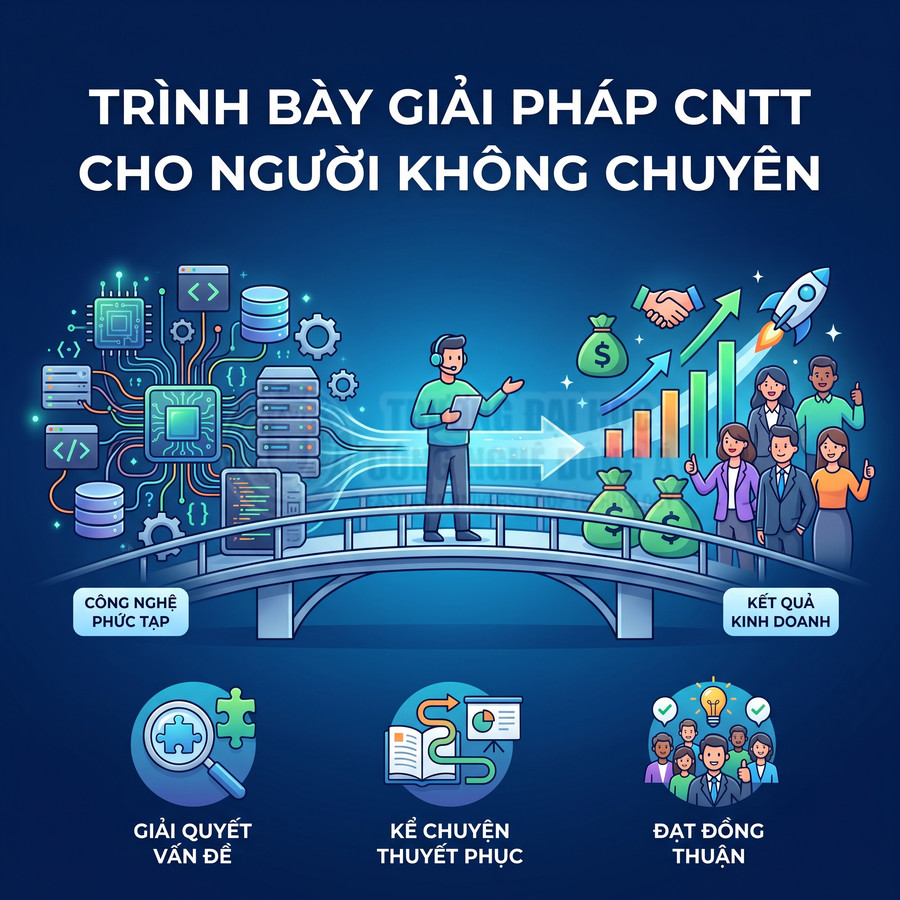 Minh họa trình bày giải pháp CNTT phức tạp thành kết quả kinh doanh dễ hiểu cho người không chuyên