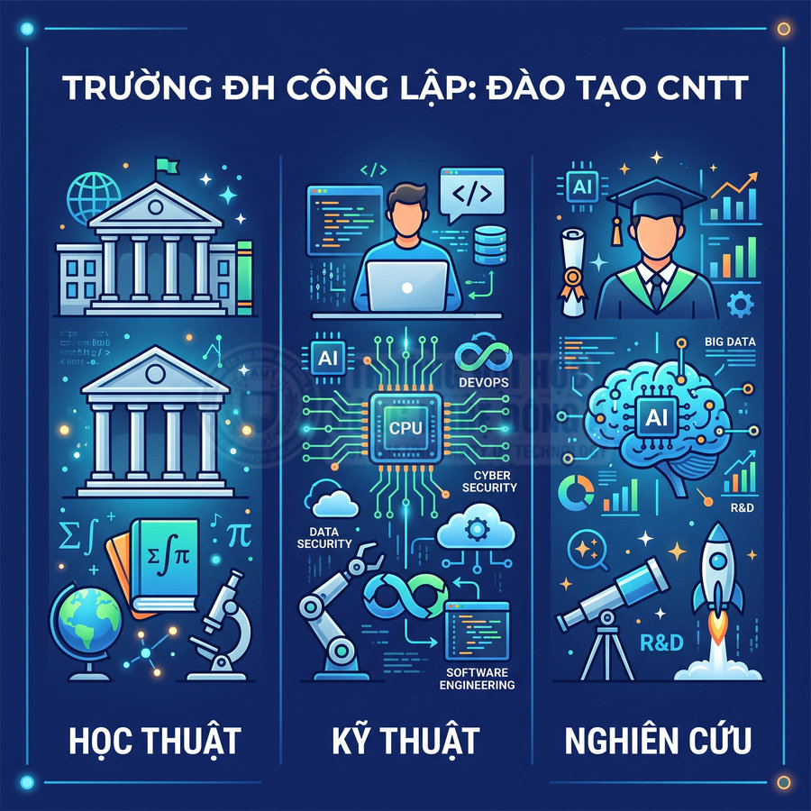Poster giới thiệu chương trình đào tạo công nghệ thông tin tại trường đại học công lập với học thuật kỹ thuật nghiên cứu