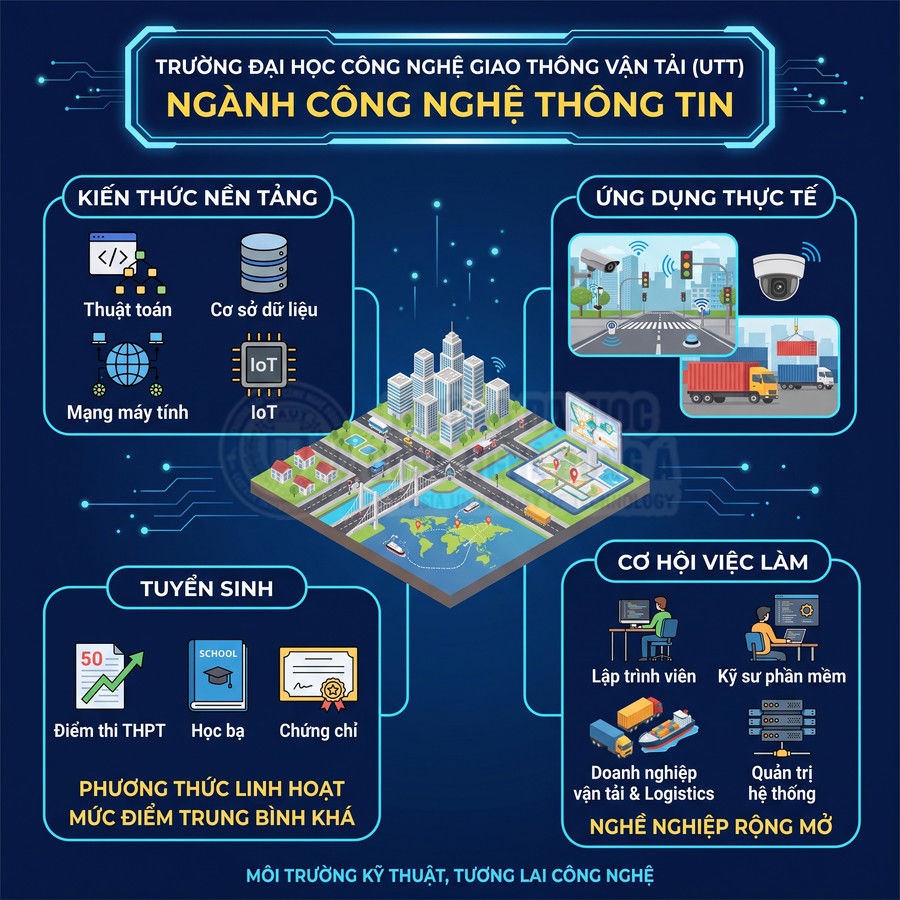 Infographic giới thiệu ngành Công nghệ thông tin Trường Đại học Công nghệ Giao thông Vận tải UTT