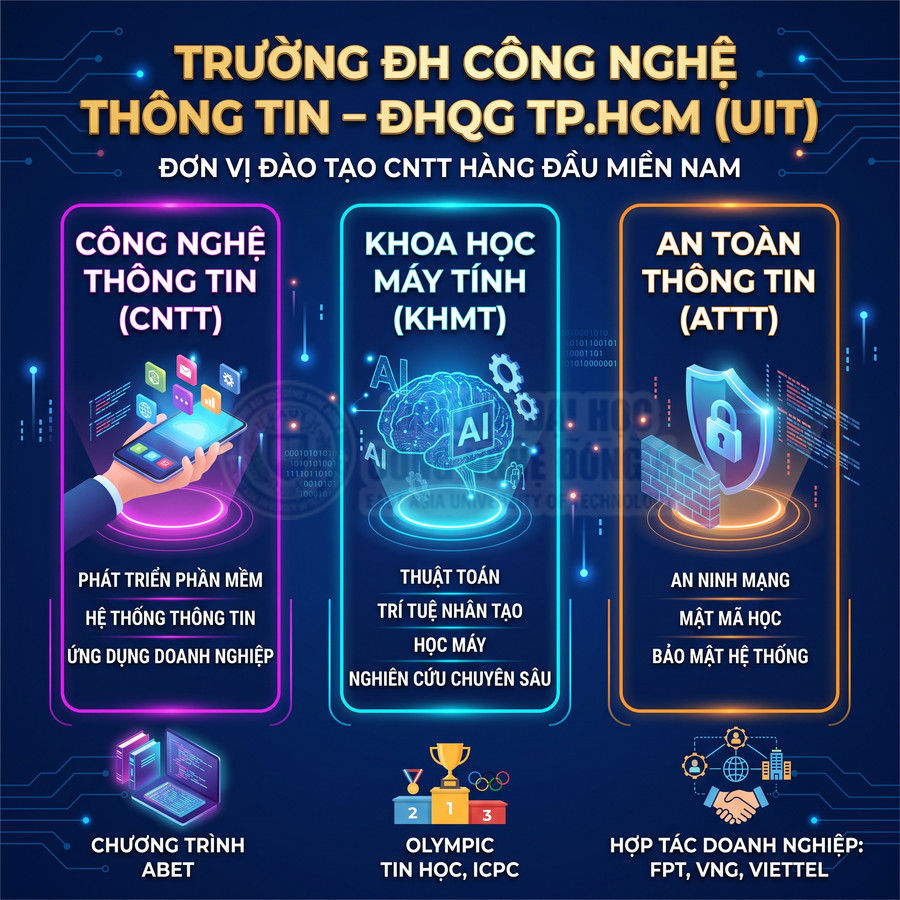 Poster giới thiệu các ngành CNTT, Khoa học máy tính, An toàn thông tin của Trường ĐH Công nghệ Thông tin UIT