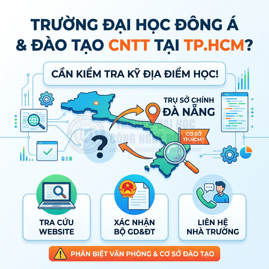 Thông tin tuyển sinh CNTT Đại học Đông Á, lưu ý kiểm tra địa điểm học và phân biệt văn phòng với cơ sở đào tạo