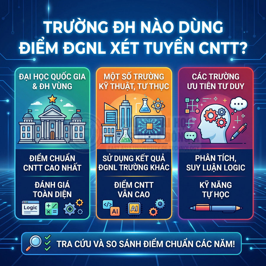 Thông tin các nhóm trường đại học dùng điểm đánh giá năng lực xét tuyển ngành công nghệ thông tin