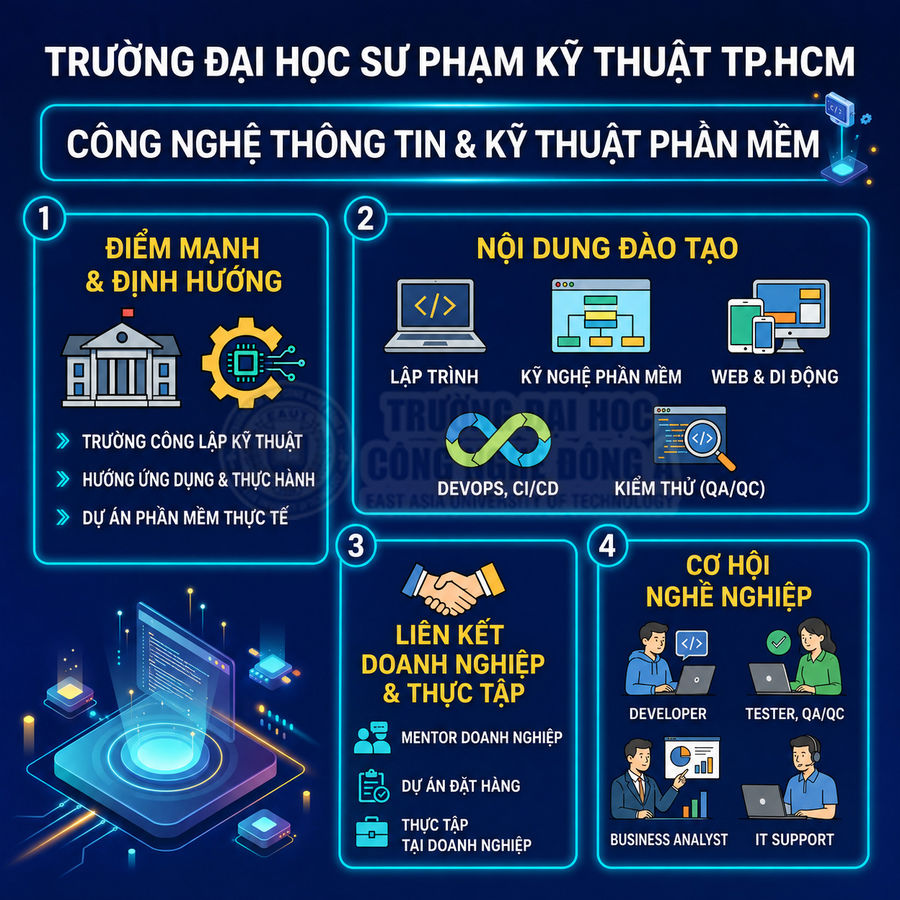 Infographic giới thiệu ngành Công nghệ thông tin và Kỹ thuật phần mềm Trường ĐH Sư phạm Kỹ thuật TP.HCM