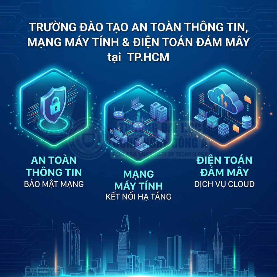 Poster giới thiệu chương trình đào tạo an toàn thông tin, mạng máy tính và điện toán đám mây tại TP HCM