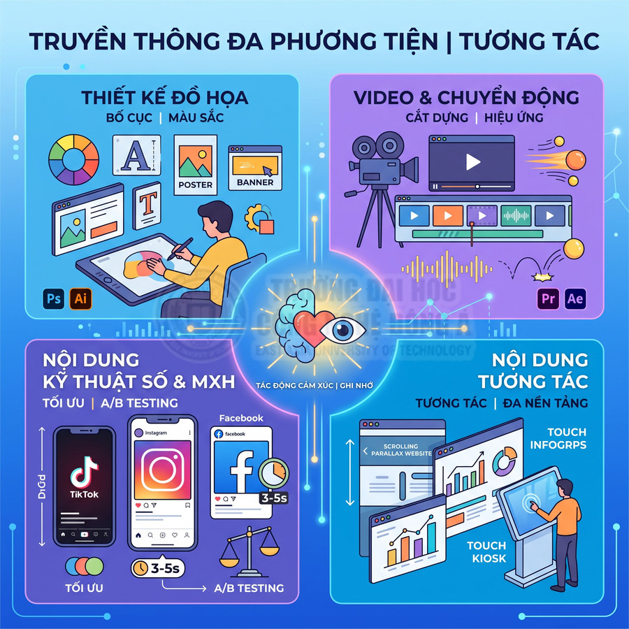 Thiết kế truyền thông đa phương tiện với đồ họa, video, nội dung mạng xã hội và nội dung tương tác đa nền tảng