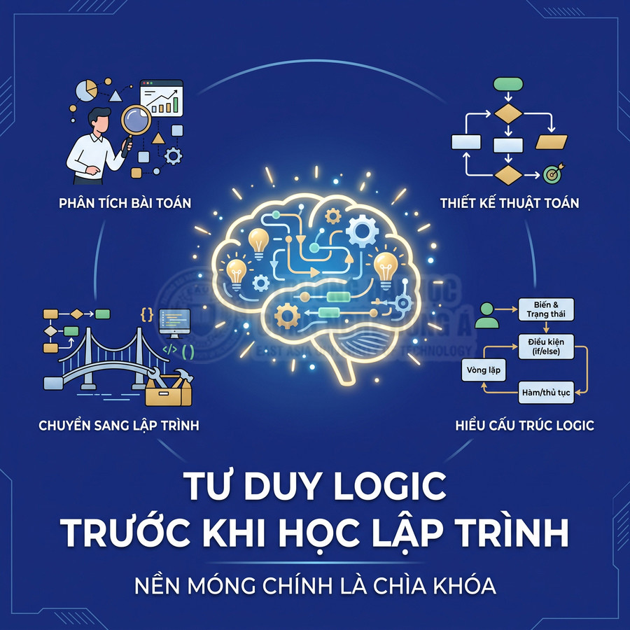 Tư duy logic trước khi học lập trình với các bước phân tích bài toán, thiết kế thuật toán và hiểu cấu trúc logic
