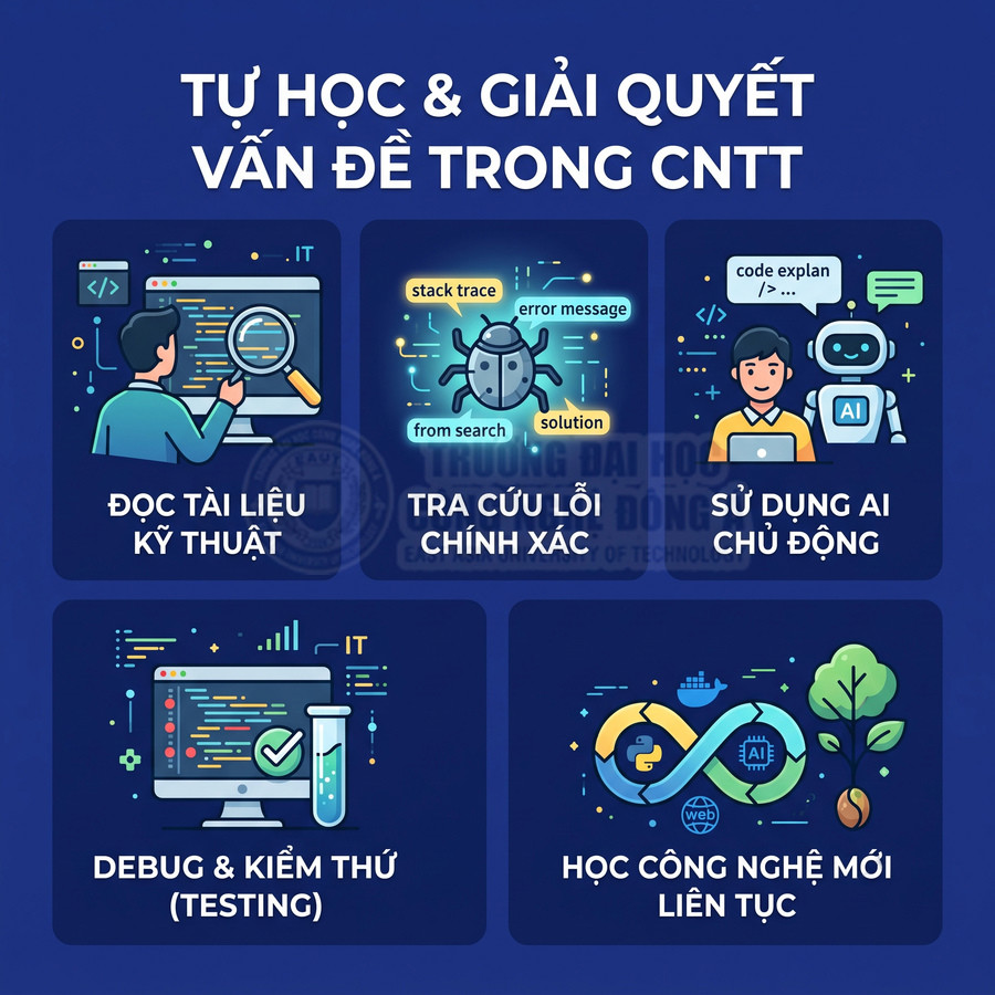 Tự học và giải quyết vấn đề trong CNTT với đọc tài liệu, tra cứu lỗi, dùng AI, debug và học công nghệ mới