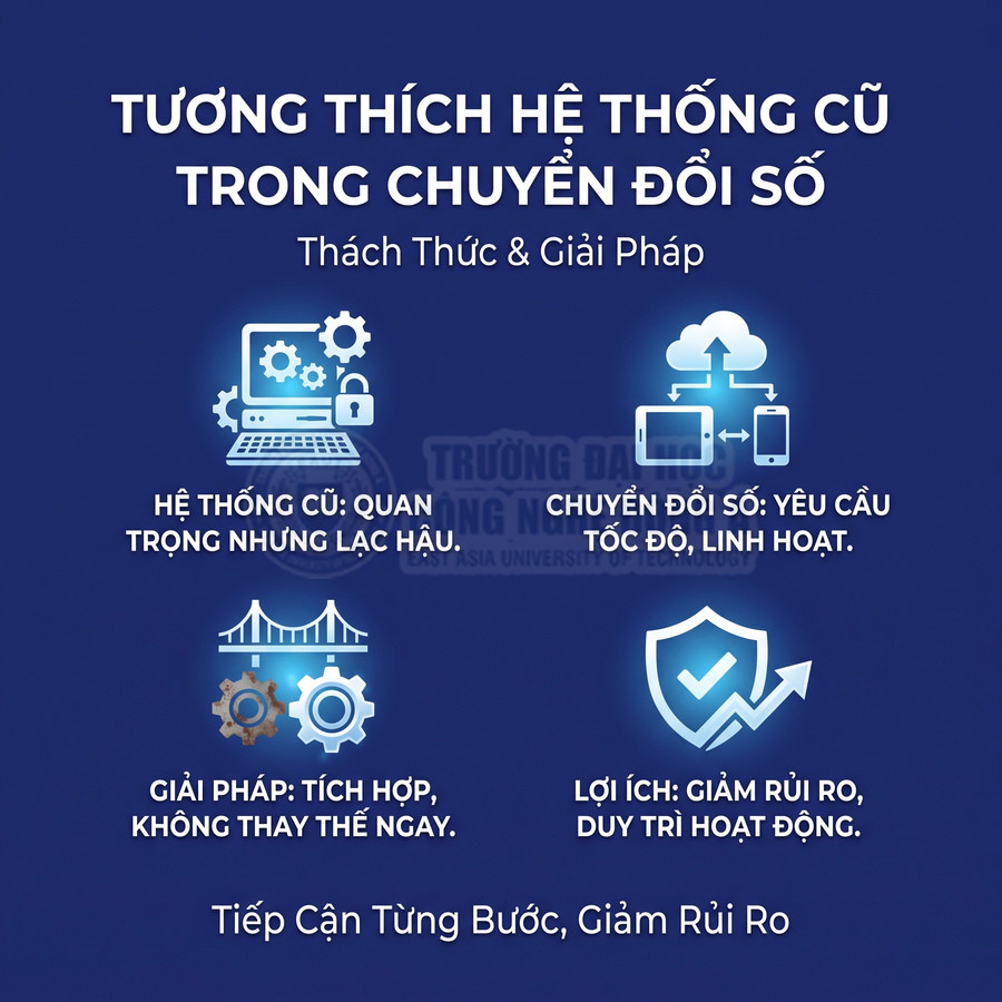 Tương thích hệ thống cũ trong chuyển đổi số bằng cách tích hợp từng bước, giảm rủi ro và duy trì hoạt động