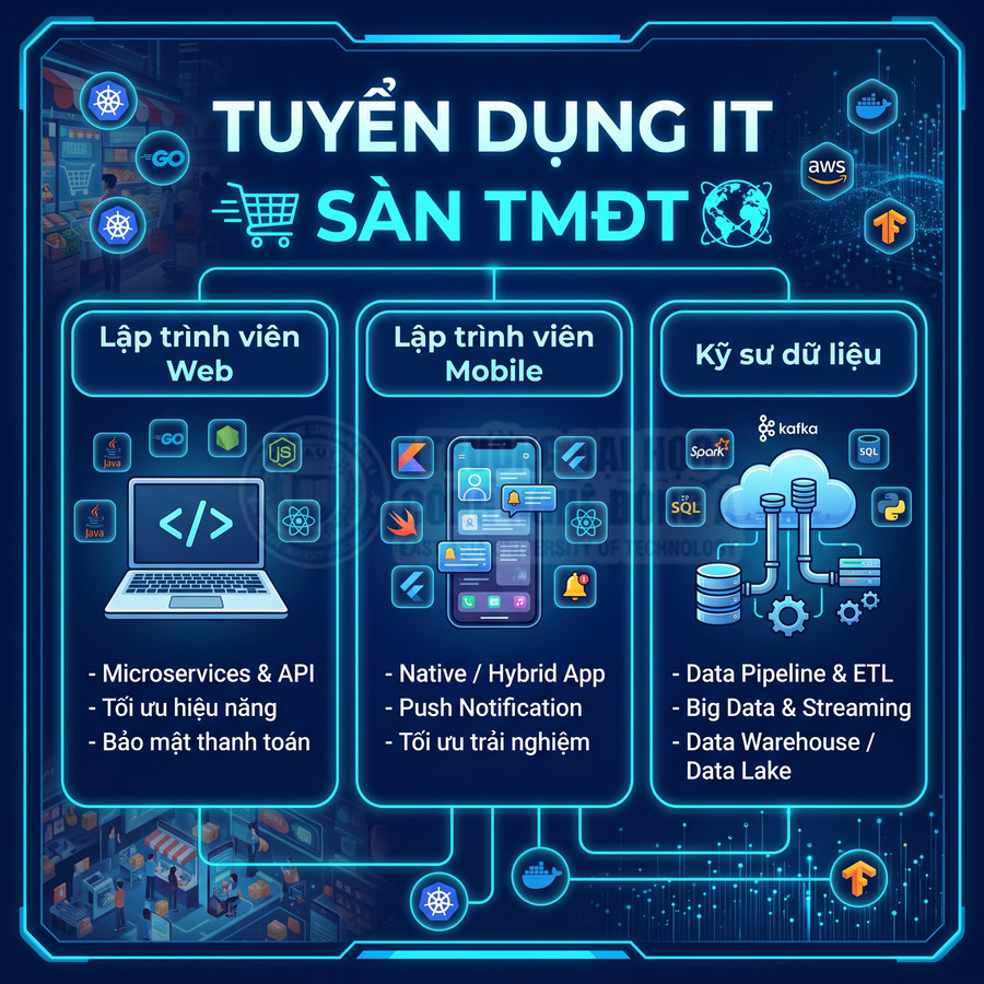 Tuyển dụng IT cho sàn thương mại điện tử với vị trí lập trình viên web mobile và kỹ sư dữ liệu