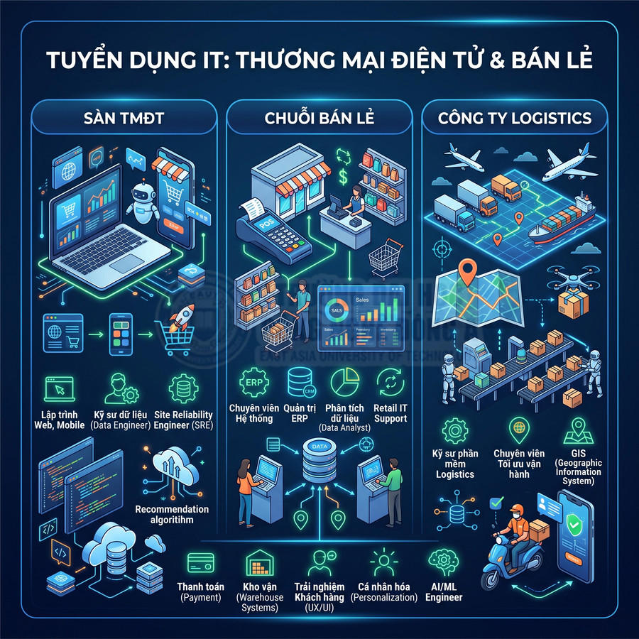 Tuyển dụng IT thương mại điện tử và bán lẻ với các vị trí lập trình web, dữ liệu, logistics, AI ML, UX UI