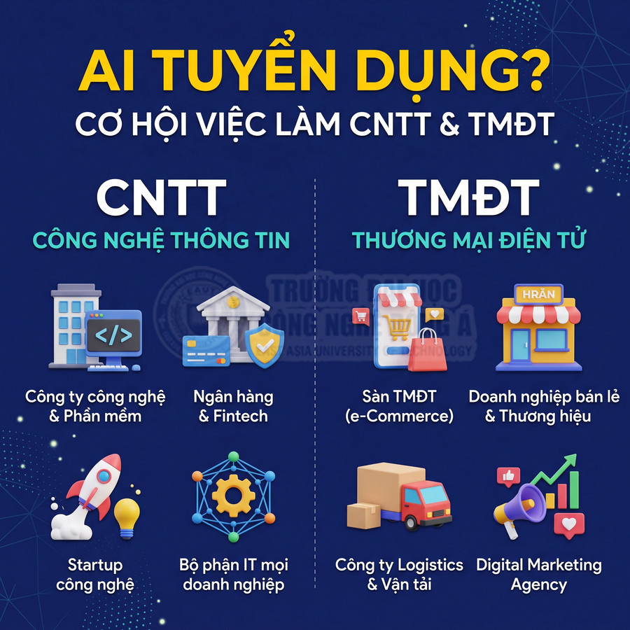 Thông tin tuyển dụng cơ hội việc làm ngành công nghệ thông tin và thương mại điện tử, gồm công nghệ, ngân hàng, bán lẻ, logistics và marketing số